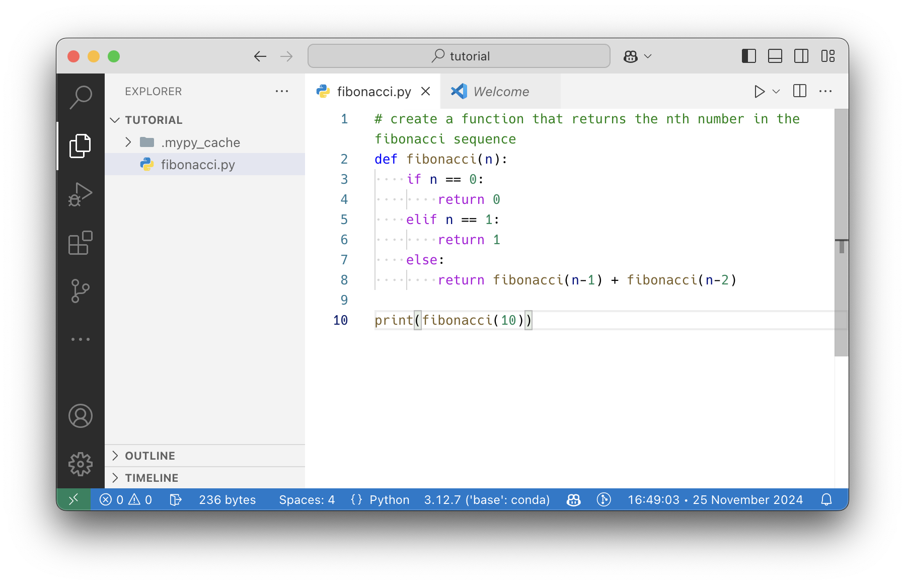 Fibonacci code example