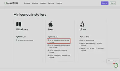 Downloading the miniconda dmg installer