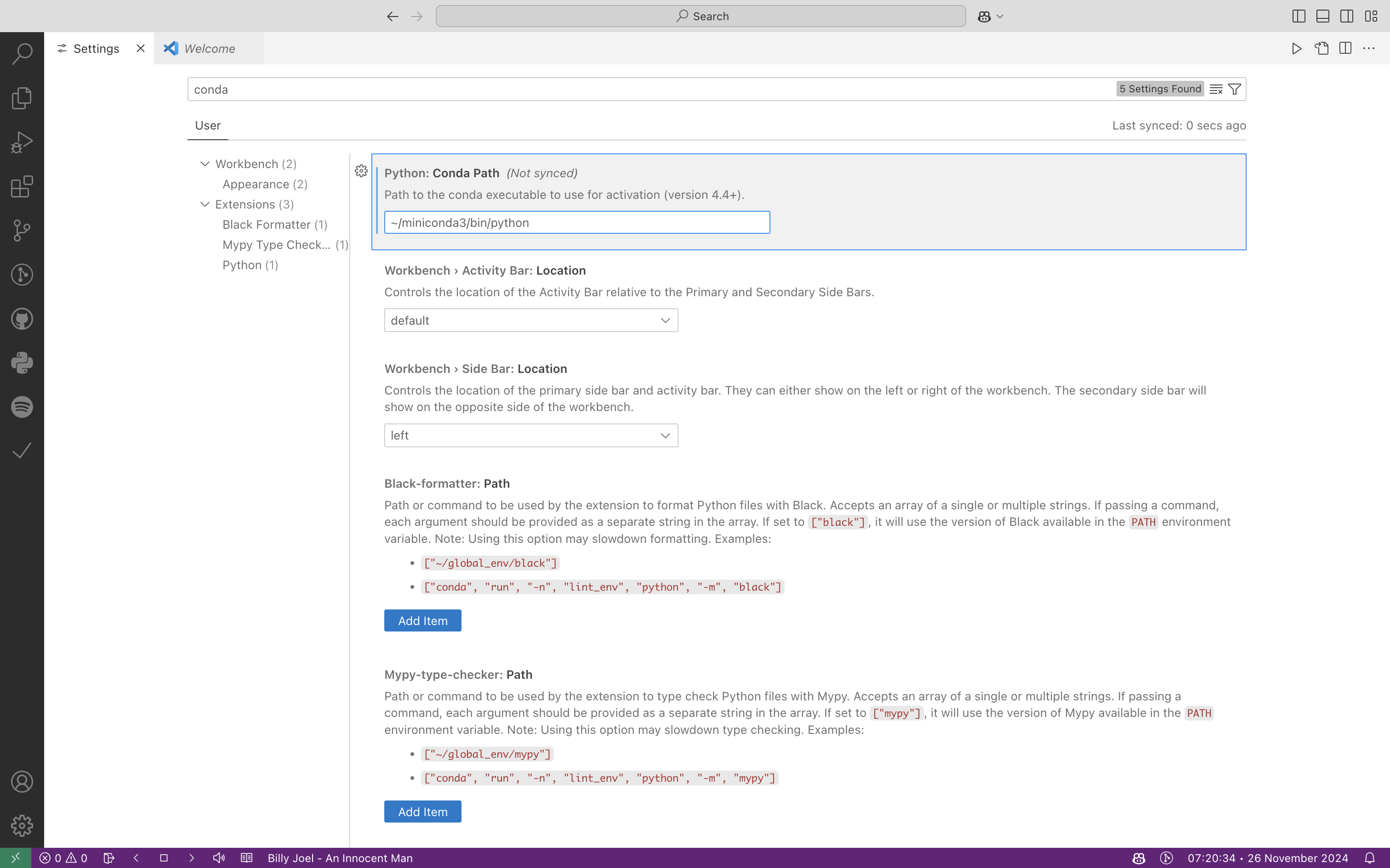 Adding the miniconda path to our settings